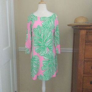 Brand new, never worn Lilly Pulitzer dress size large in pink and green print.